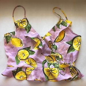 ZARA Lemon Cropped Ruffle Wrap Top